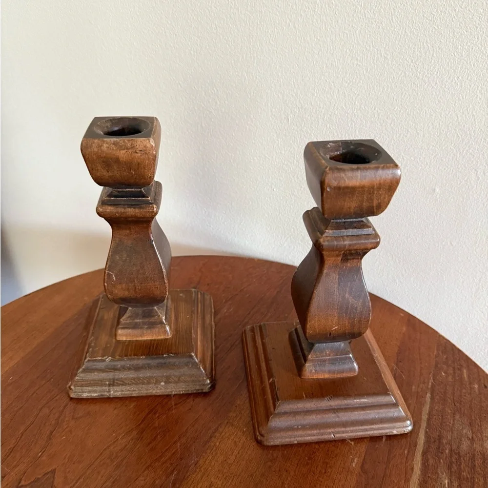 Vintage Wood Square Candle Holders Country Farmhouse Cottagecore - Picture 4 of 7